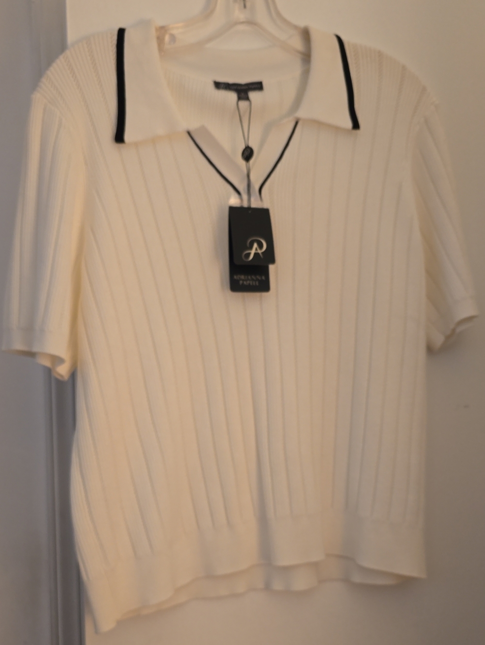 Adrianna Papell Cream Short-Sleeve Polo with Black Trim